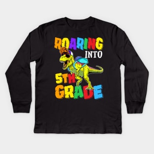 Roaring Into 5th Grade Dinosaur Back To School Kids Long Sleeve T-Shirt